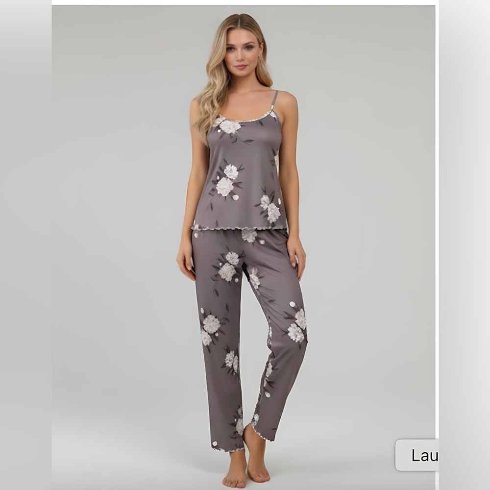 Floral Tank Top Lettuce Trim PJ Set